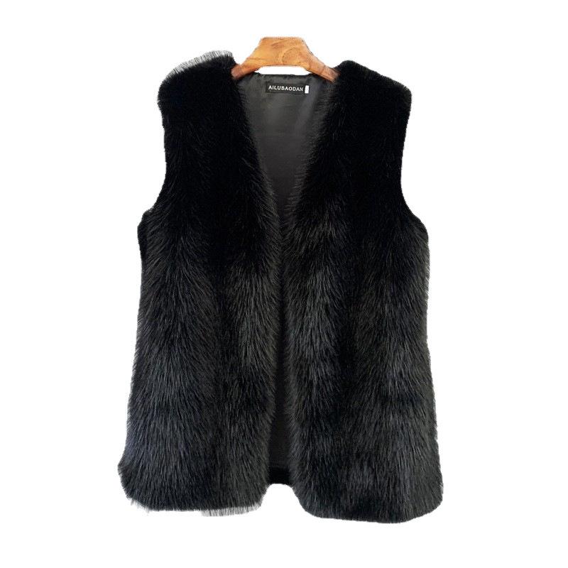 European and American imitation fox fur vest winter medium and long warm women's clothing fluffy vest jacket