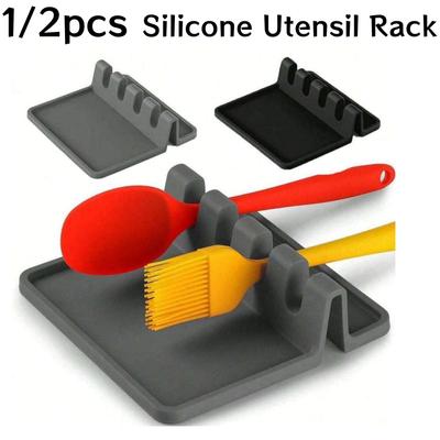 1/2 Stück Silikon Utensilienhalter Küchengeschirr Trockenablage Halter Gabel Pfannenwender Löffel Regal Organizer Rutschfestes Pad Aufbewahrungswerkzeug