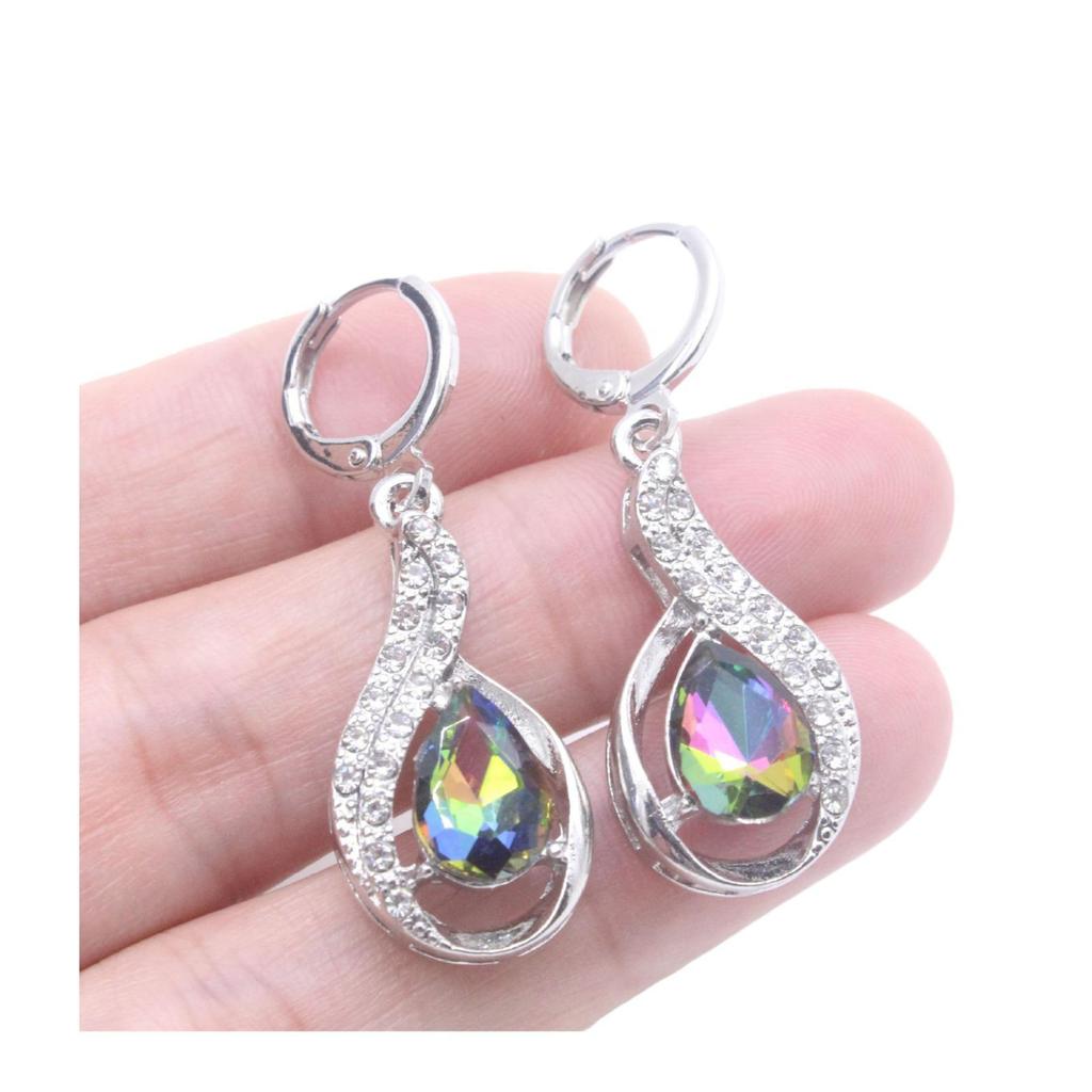 Seven-Color Rainbow Topaz Diamond Inlaid Drop Earrings for Women