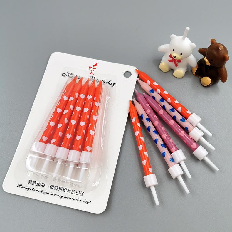 Children's Creative Colorful Cake Decoration Candles Baking Materials Printing Love Shape Pattern Confession Birthday Candles