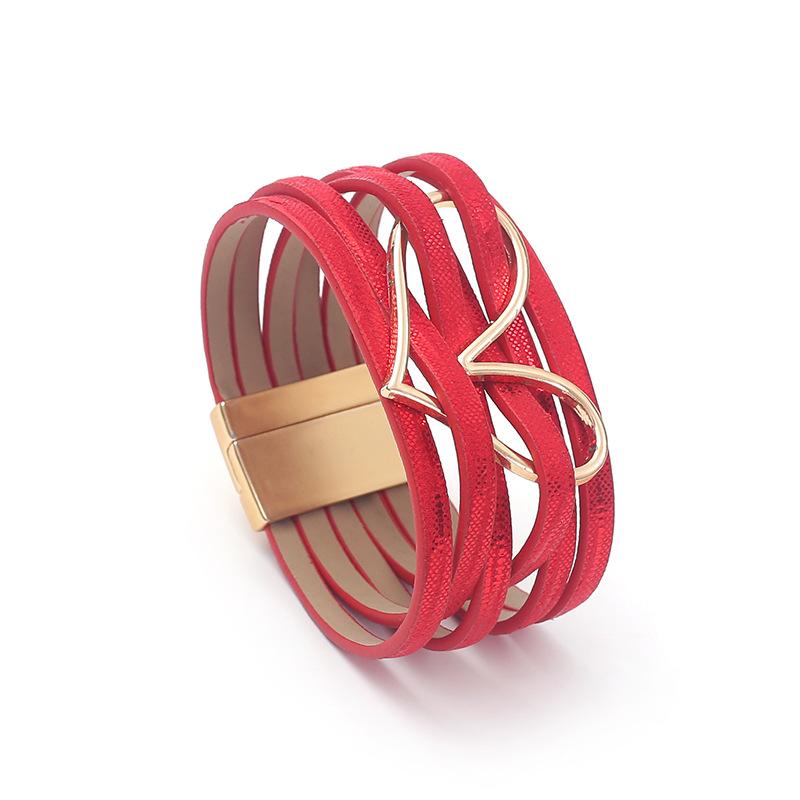 

Кожаный браслет в форме сердца для женщин, многослойный широкий браслет, женские ювелирные изделия, подарки