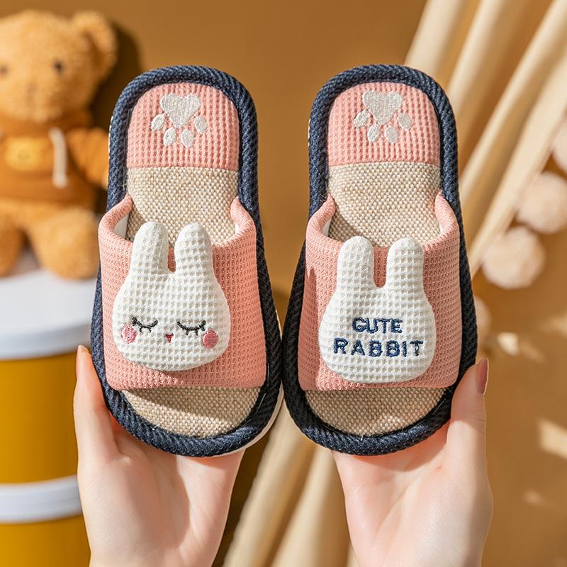 Children's Cute Cartoon Non-slip Linen Slippers - Spring Autumn Indoor Home for Boys & Girls, Parent-Child Four Seasons Wear