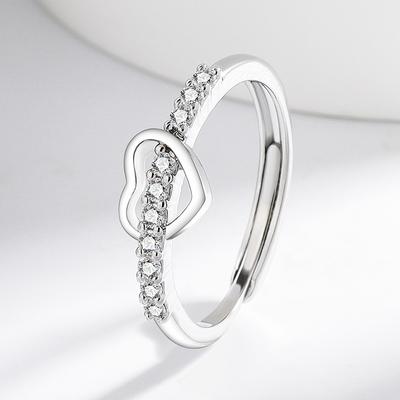Copper Simple Heart Inlaid Zircon Ring Fashionable Personality Versatile Daily Jewelry