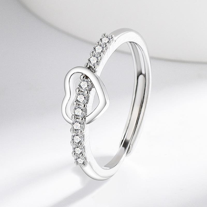 Copper Simple Heart Inlaid Zircon Ring Fashionable Personality Versatile Daily Jewelry