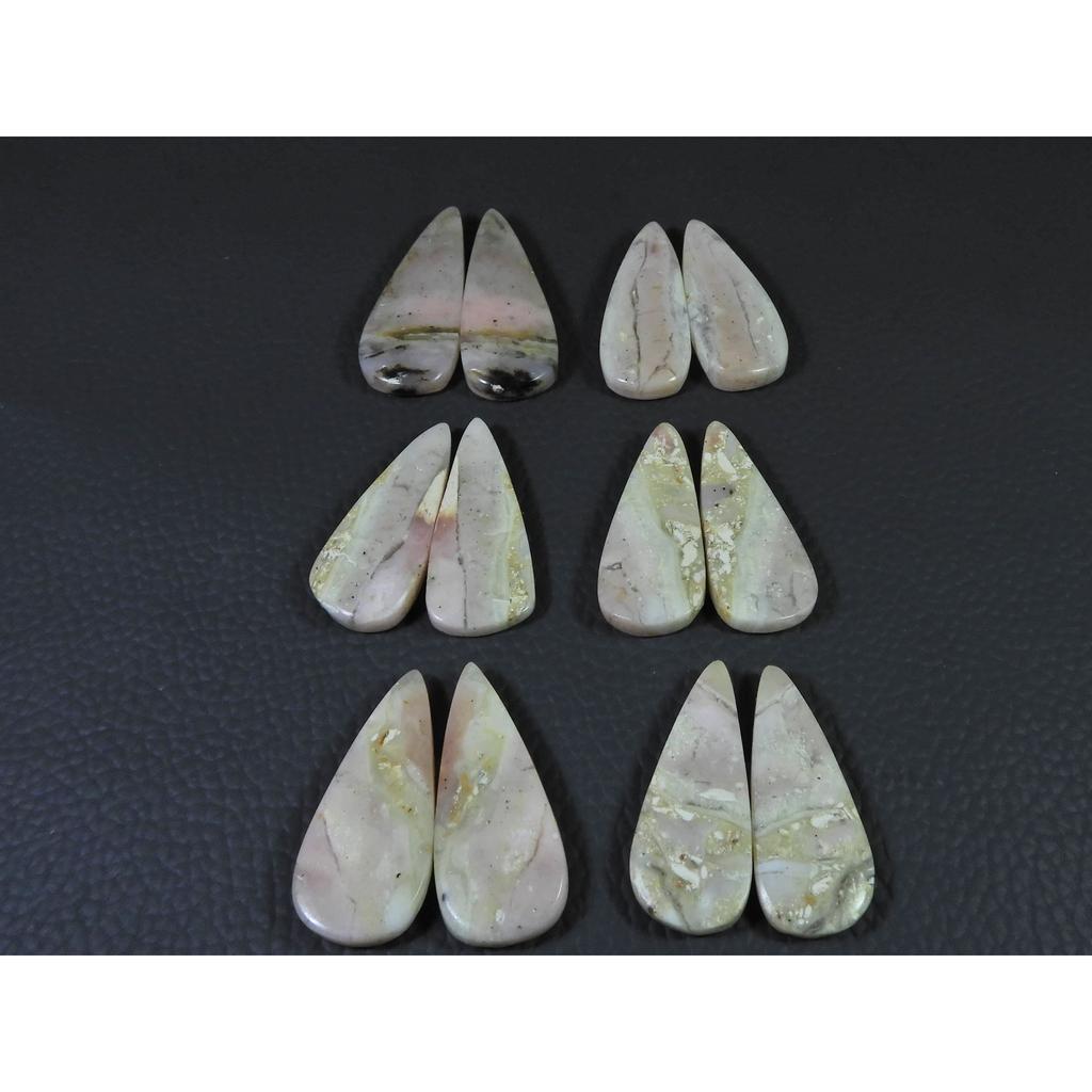 149Cts. Natural Pink Opal Matched Pair Pear Cabochon Gemstone 6Pair Lot C-451