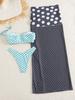 Hot-selling fresh polka dot ruffle edge removable shoulder strap European and American sexy drawstring long skirt swimsuit three-piece women's