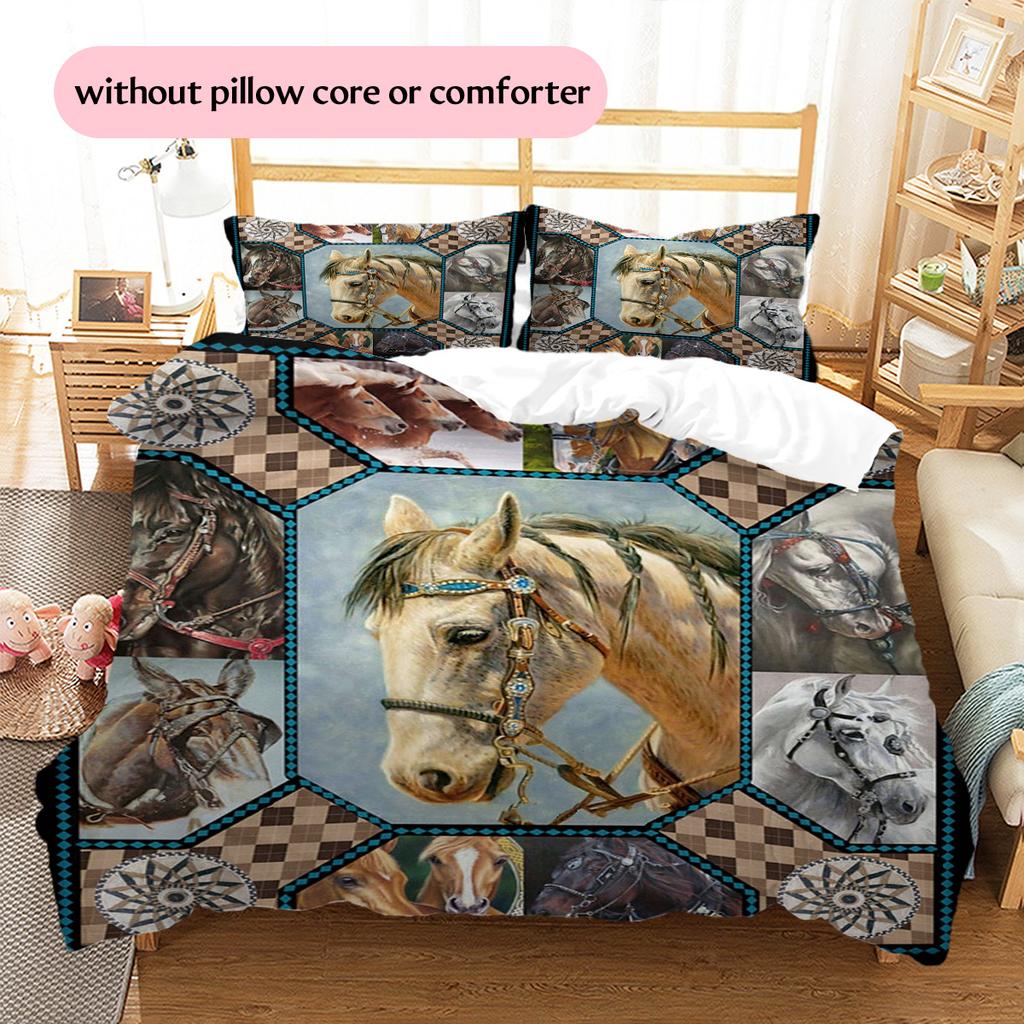1PC Horse Bedding Quilt Set Quilt Cover Pillowcase Home Decoration Birthday Gift (1 * Duvet Cover + 15 * Pillowcase, Without Core)