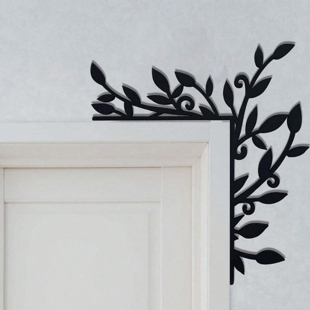 1ks Květinová Rostlina Železný Rohový Dekor Dveří, Kovový Rohový Nástěnný Art Dveří, Kovová Značka Rostliny Vrchní Část Dveří, Kovová Dekorace Rohu Dveří