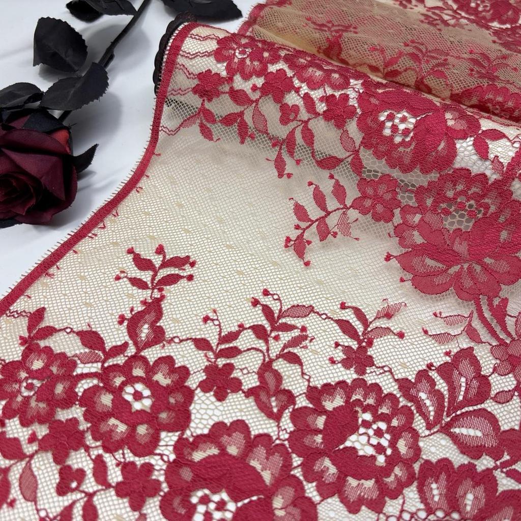 1.45m x 24cm French Chantilly Lace, Non-stretch Eyelash Lace Fabric for Sewing, Bra, Underwear, Lingerie, Dress, Garment, Crafting