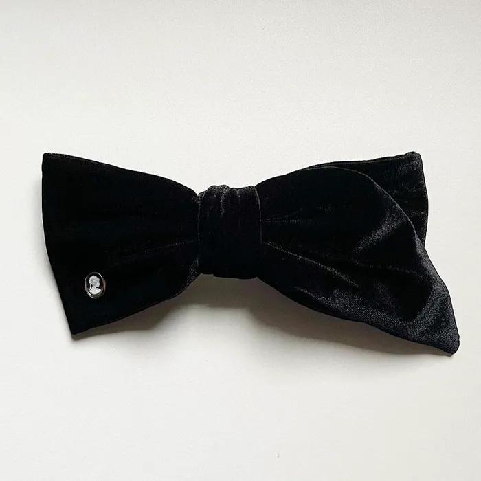 Velvet Big Ribbon Barrette [Black]