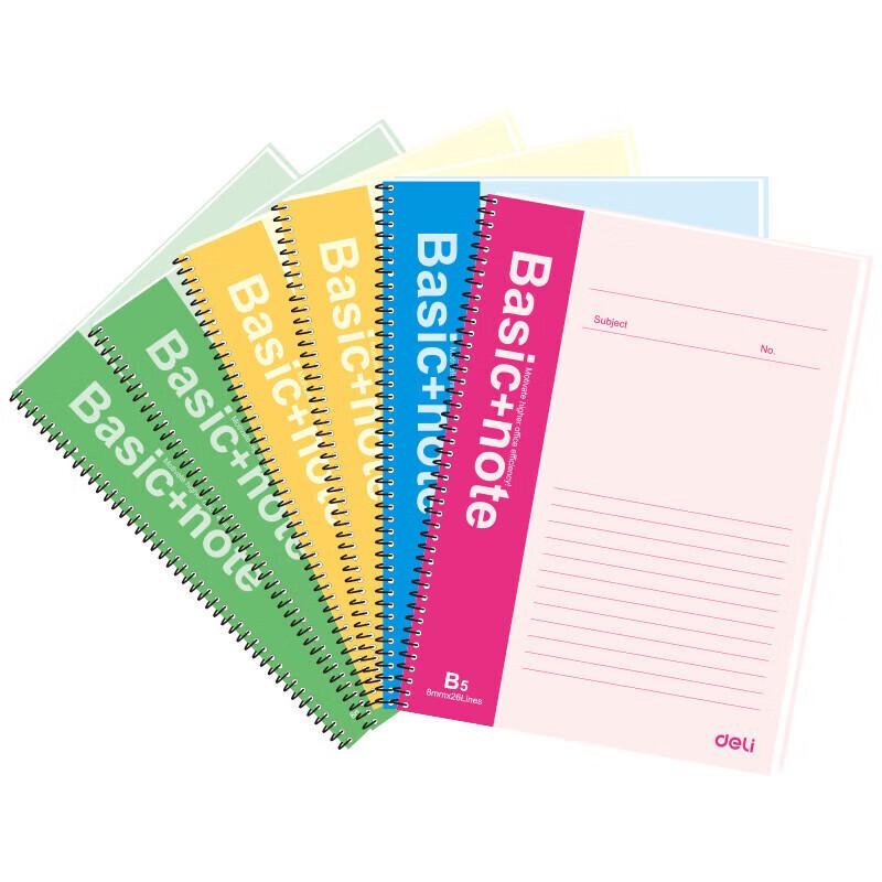 Deli B5 Spiral Notebooks, 60 Sheets, 6-Pack