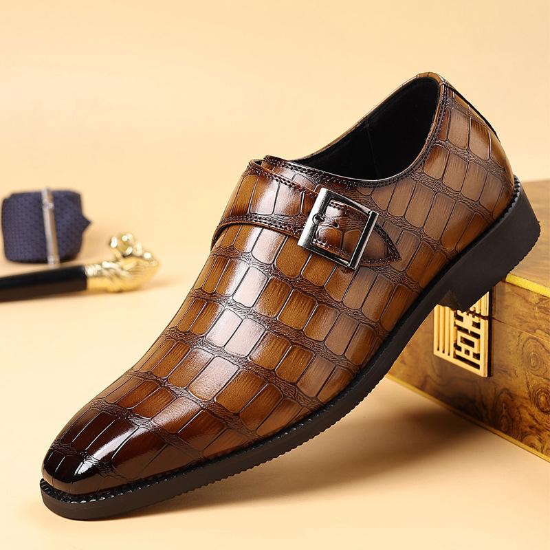Men'S British Style Buckle Crocodile Grain Leather Shoes Men Slip-On Casual Business Shoes Mens Dress Office Wedding Flats