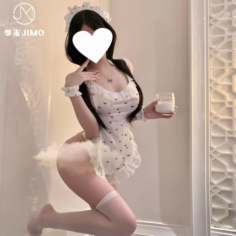 Sexy lingerie cherry little maid pure lust sexy cherry print lace maid private room strap bow