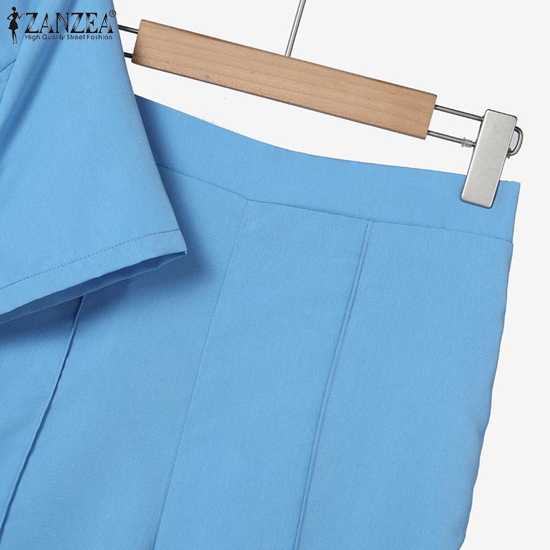 ZANZEA Women Casual Short Sleeve Blouse and Pants Casual Two Piece Suit Sets