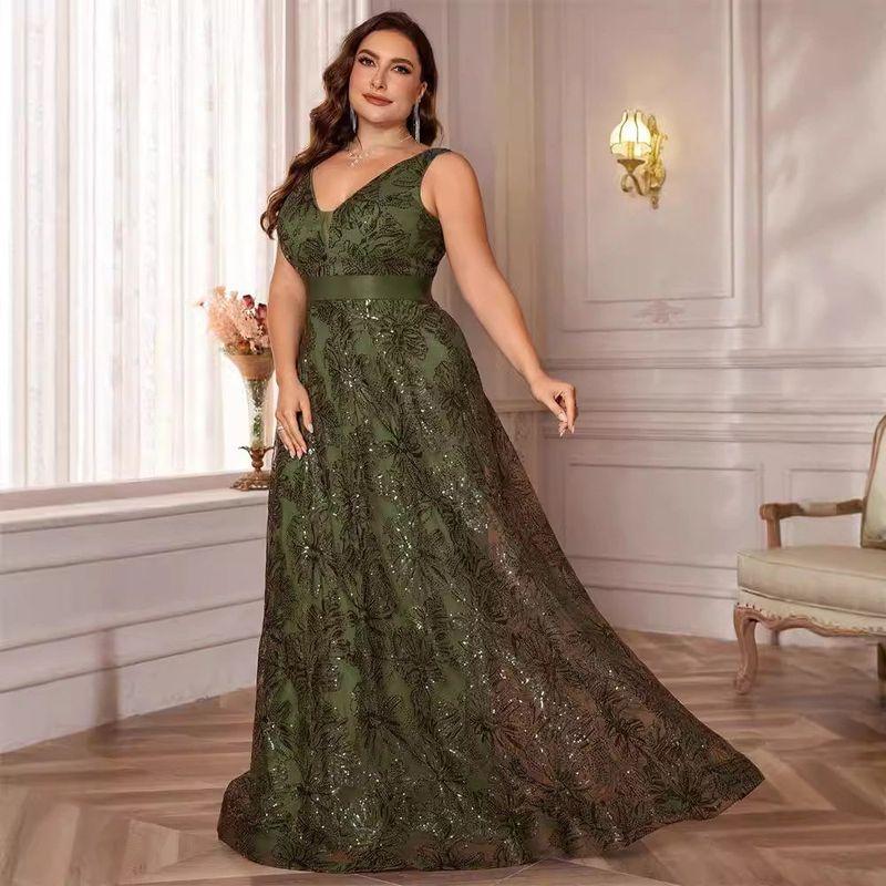 European and American Plus-Size Formal Dress, Deep V-Neck Sexy Long Dress, Slim-Fit Mermaid Bridesmaid Evening Gown