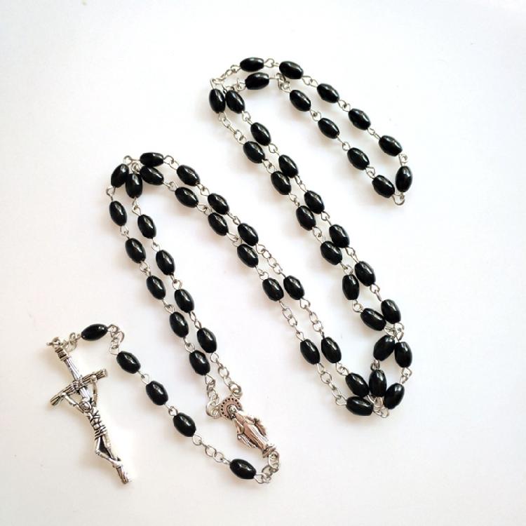 Oval Bead Catholic Necklace Prayer Medal for Cross Holy Religious Gift for Women