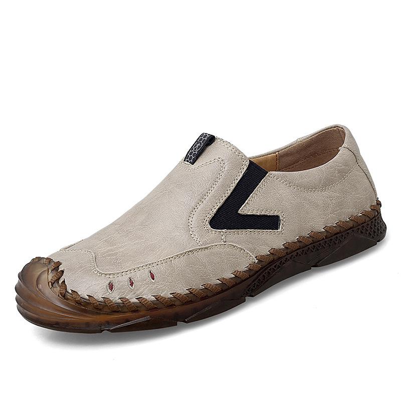 Men s Handmade Genuine Leather Breathable Slip-on Casual Shoes Size 43