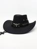 Bull Head Leather Top Hat, Ethnic Western Cowboy Hat, Retro Equestrian Hat For Men And Women