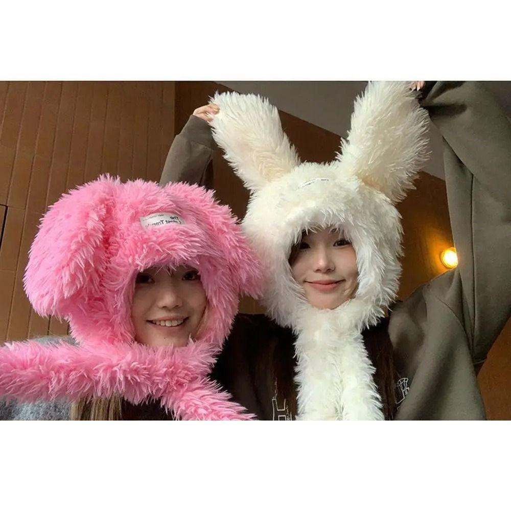 Long Rabbit Ears Women's Plush Caps Cute Winter Beanies Hats Sweet Fuzzy Bunny Hat  Ski