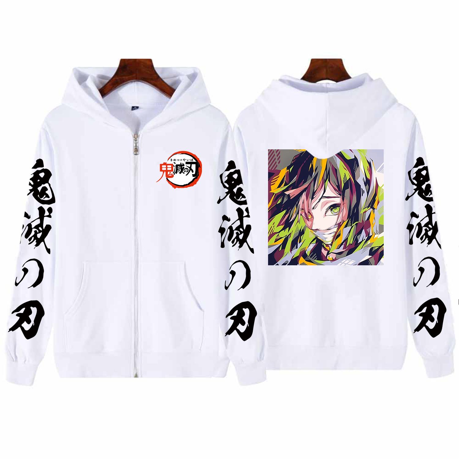 

Японский аниме-убийца демонов Канродзи Мицури с принтом, с капюшоном, для мужчин и женщин, с капюшоном на молнии, толстовка Harajuku Kimetsu No Yaiba, куртка на молнии 4XL белый/зелёный