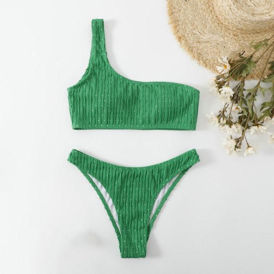 3Pcs/Set Backless Lines Texture Bikini Skirt Set One Shoulder Bra High