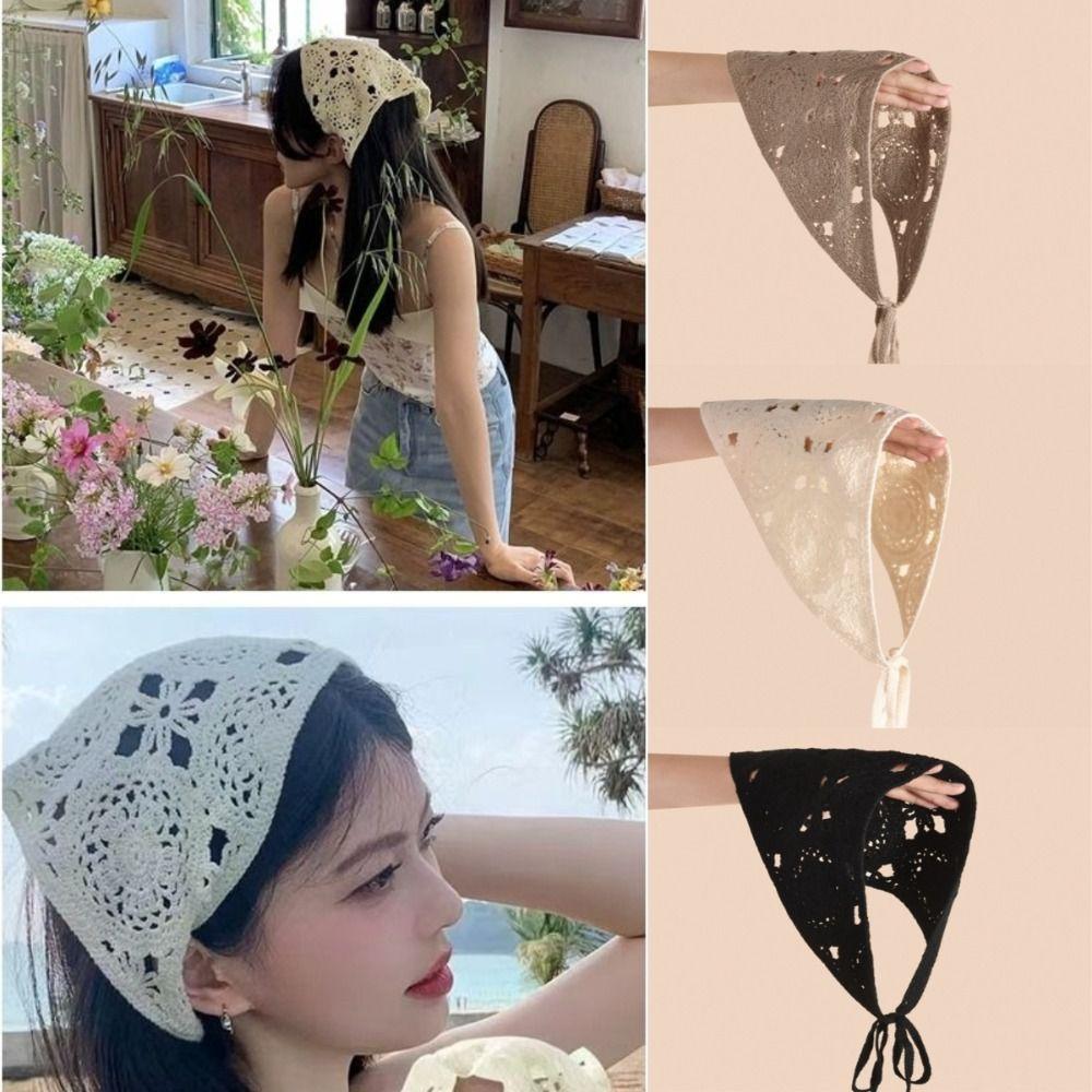 

Порожниста бандана гачком Головний убір Мода Квіткова пов язка на голову Жінки бежевий