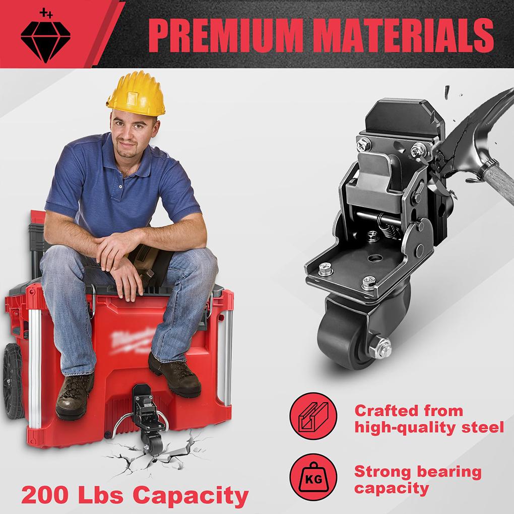 ABCA-Steel Construction Front Wheels,Caster Wheel Kit Fit For Milwaukee Rolling Tool Box For Packout Toolbox 200 Lbs Capacit New