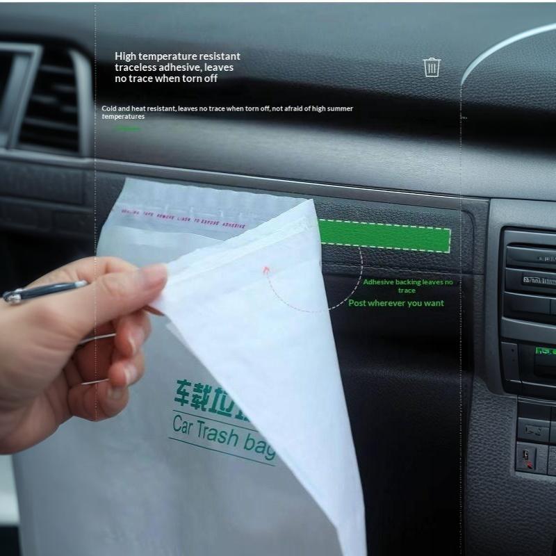 100Pcs Portable Self Adhesive Disposable Car Trash Bags Leak Proof Garbage Pouches for Travel Outdoor Trips