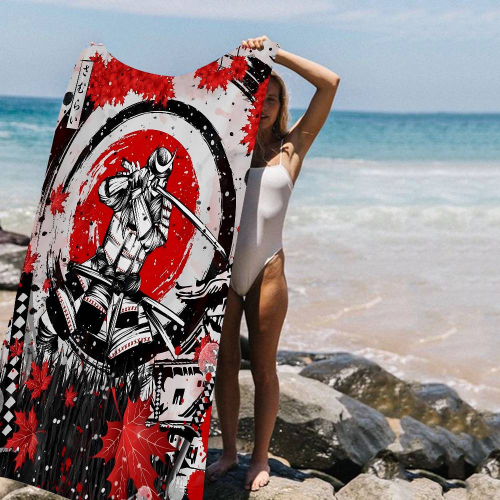 Anime Japan Retro Samurai Microfiber Printed Beach Towel Mountain Climbing Yoga Beach Swimming Running Absorbent Soft Towel