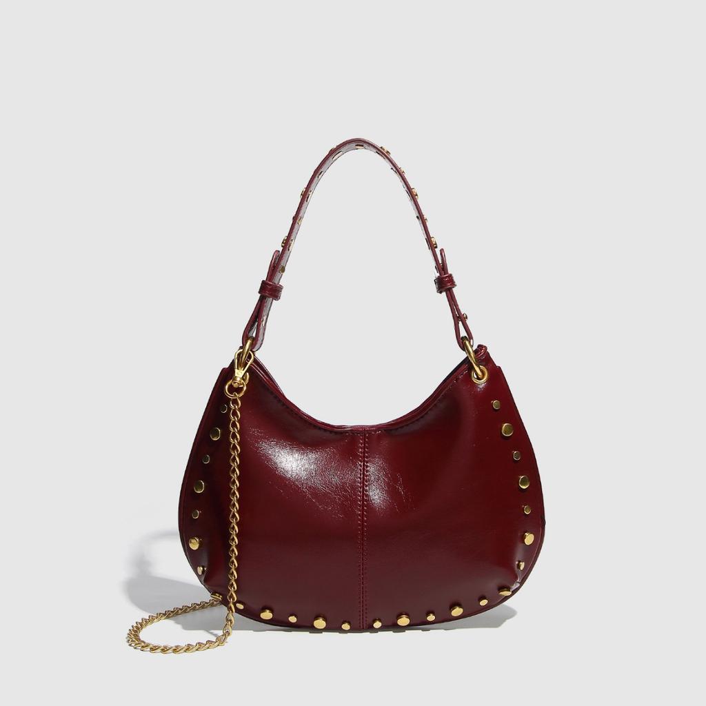 Fashionable and Trendy Underarm Bag, Rivet Handbag, Chain Shoulder Bag, Boston Crossbody Women's Bag, Versatile and Portable