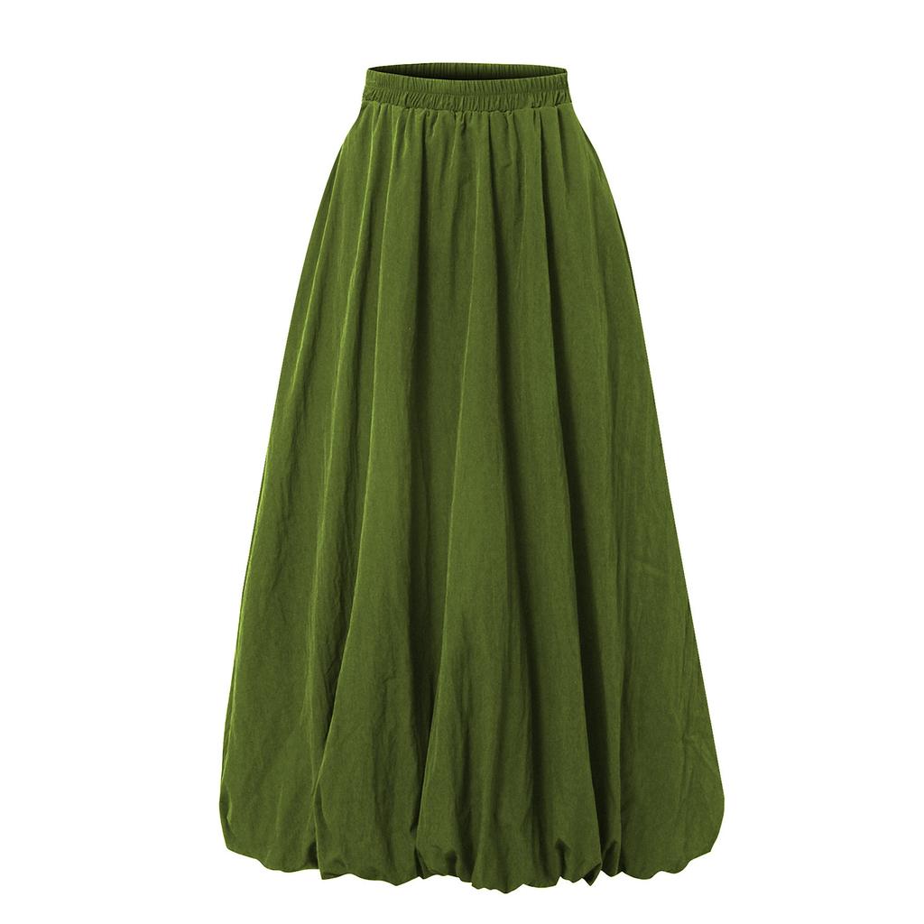Falda de Media Longitud con Bolsillo de Color de Moda para Mujer, Holgada, Estilo Flor de Capullo, Cintura Elástica de Calle