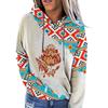 Women's Aztec Hoodie Geometric Pattern Long Sleeve Colour Block Pullover Drawstring Sweatshirt