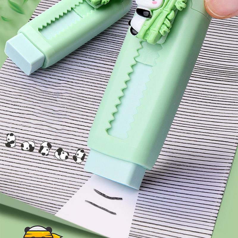 Push Pull Eraser Cartoon Panda  Sliding Retractable Pencil Erasers Cute Writing Painting Drawing Clean Tool for Kids