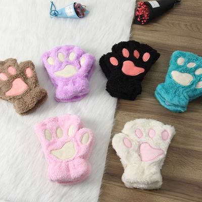 1 Par Dam Flickor Härliga Varma Vinter Fingerlösa Handskar Fluffig Björn Katt Plysch Tass Klo Halvfingerhandskar Vante Ny