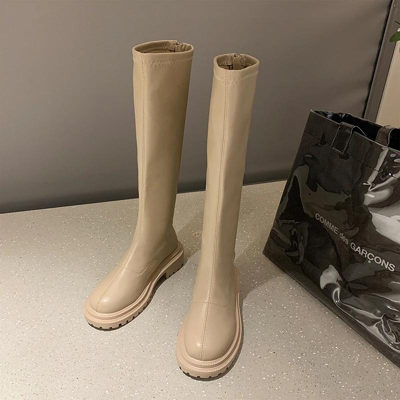 Autumn Winter Women Flats Heel Women Long Boots High Quality Soft Leather Ladies Knight Boots Casual Knee High Boots