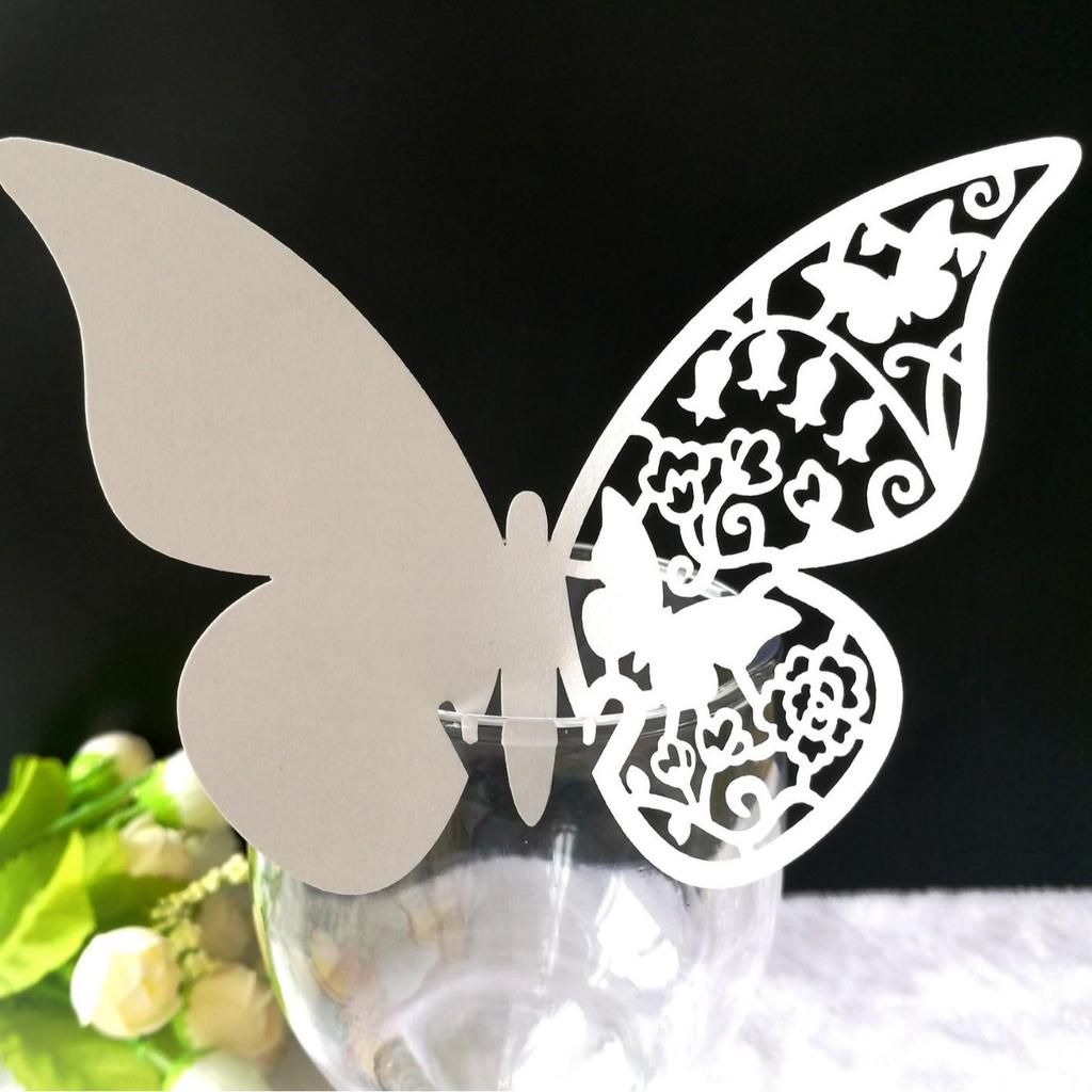 3D Butterfly Laser-Cut Wedding Seat Card in Ice White