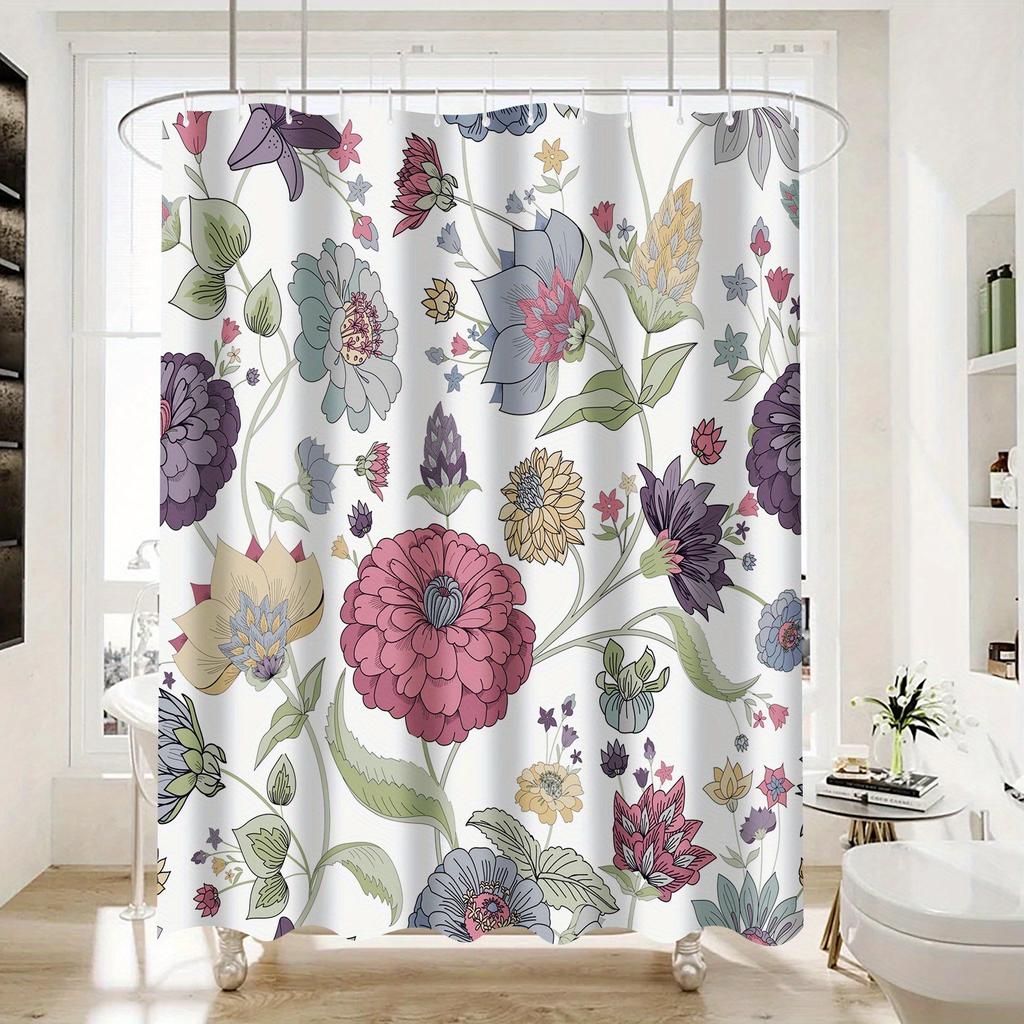 Vintage Floral Garden Bath Curtain - Colorful Flowers & Green Leaves, Waterproof Home Decor Adds Elegance to Your Bathroom