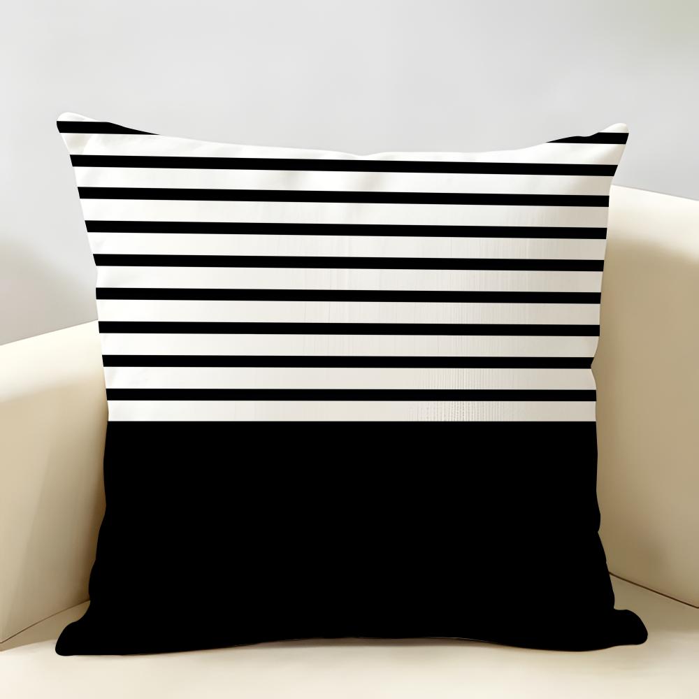 Minimalist Geometry Black White Brown Cushion Cover Natural Linen Organic Fabric Printing Breathable Perfect For Home Decor
