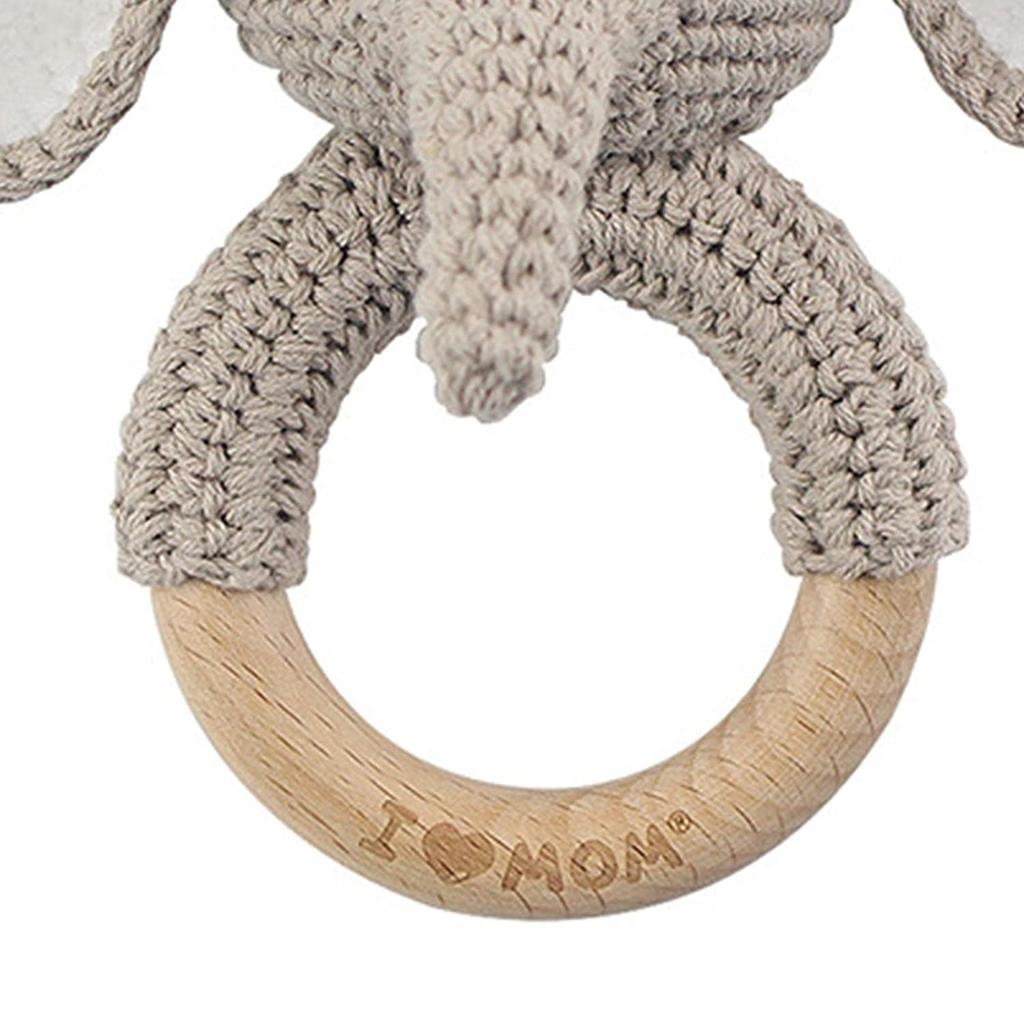 Montessori Babyrassel aus Holz, Lernspielzeug, Feinmotorik-Lern-Geschenk, Baby-Greifspielzeug, gehäkelte Babyrassel, Holzrassel