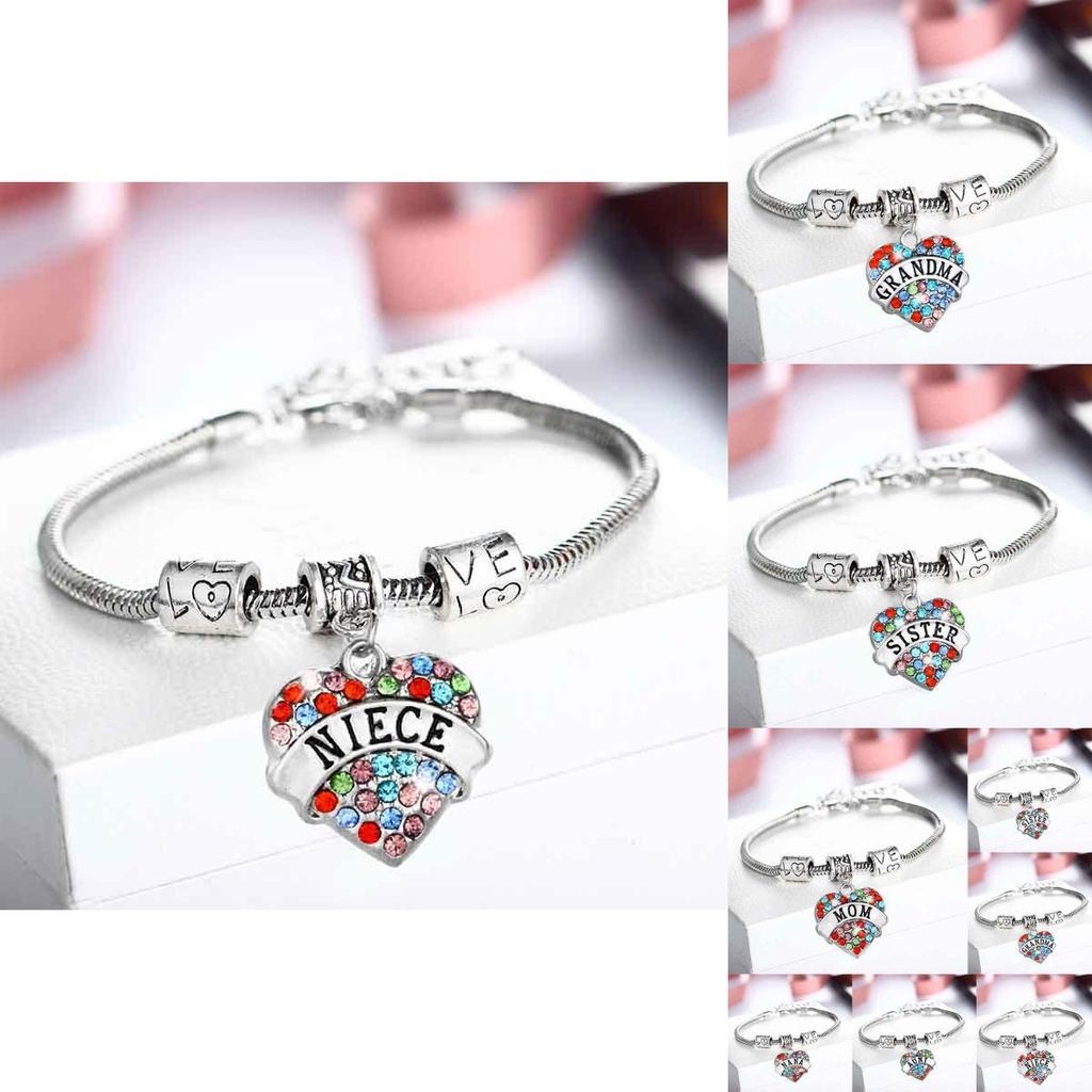 Crafted Family Members Inlaid Colorful Rhinestone Love Heart Bracelet Gift**