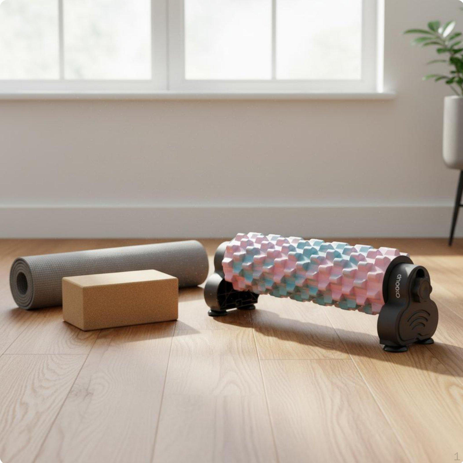 Adjustable Foam Roller with Stand Hands Use Height Spinal Stable Triangular Pink Blue