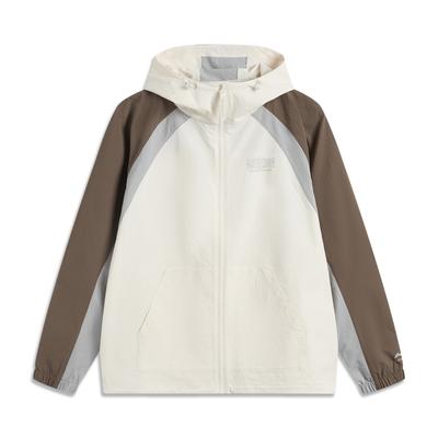 Li Ning Color Block Letter Zipper Hooded Comfortable Breathable Versatile Cardigan Windbreaker Men Outerwear Off-White AFDV431-1