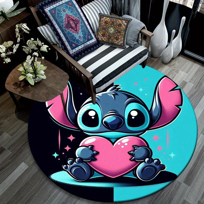 1pc Cute Stitch Round Area Rug,Non Slip,Machine Washable Polyester Carpet for Living Room,Bedroom Decor