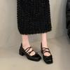 Fashion 2025 NEW French Style Chunky Heel Cross Band Square Head Single Shoes Commute Evening Wind Comfortable Leather Shoes