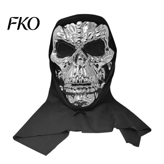 Dark Cool Cosplay Mask Halloween Skull Mask, with Breathable Mesh Eyes Design, Black Electroplated Metallic Headscarf Mirror Texture for Adults Party