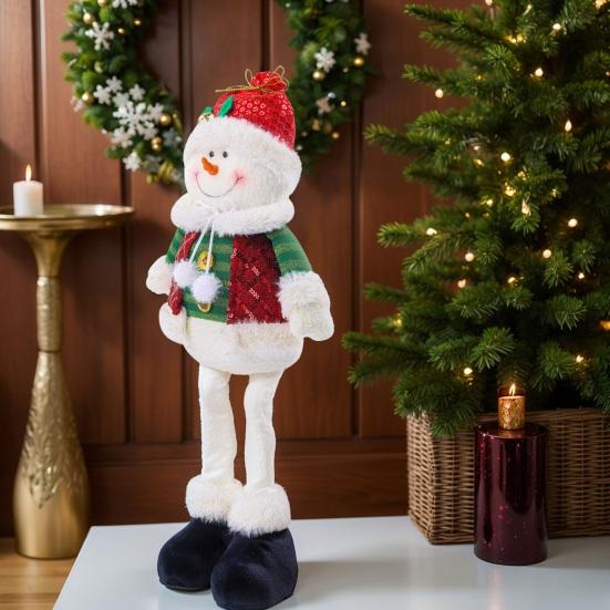 Christmas Plush Doll with Retractable Legs Handmade Standing Snowman Santa Claus Plush Toy Xmas Winter Holiday Party Decoration Ornament