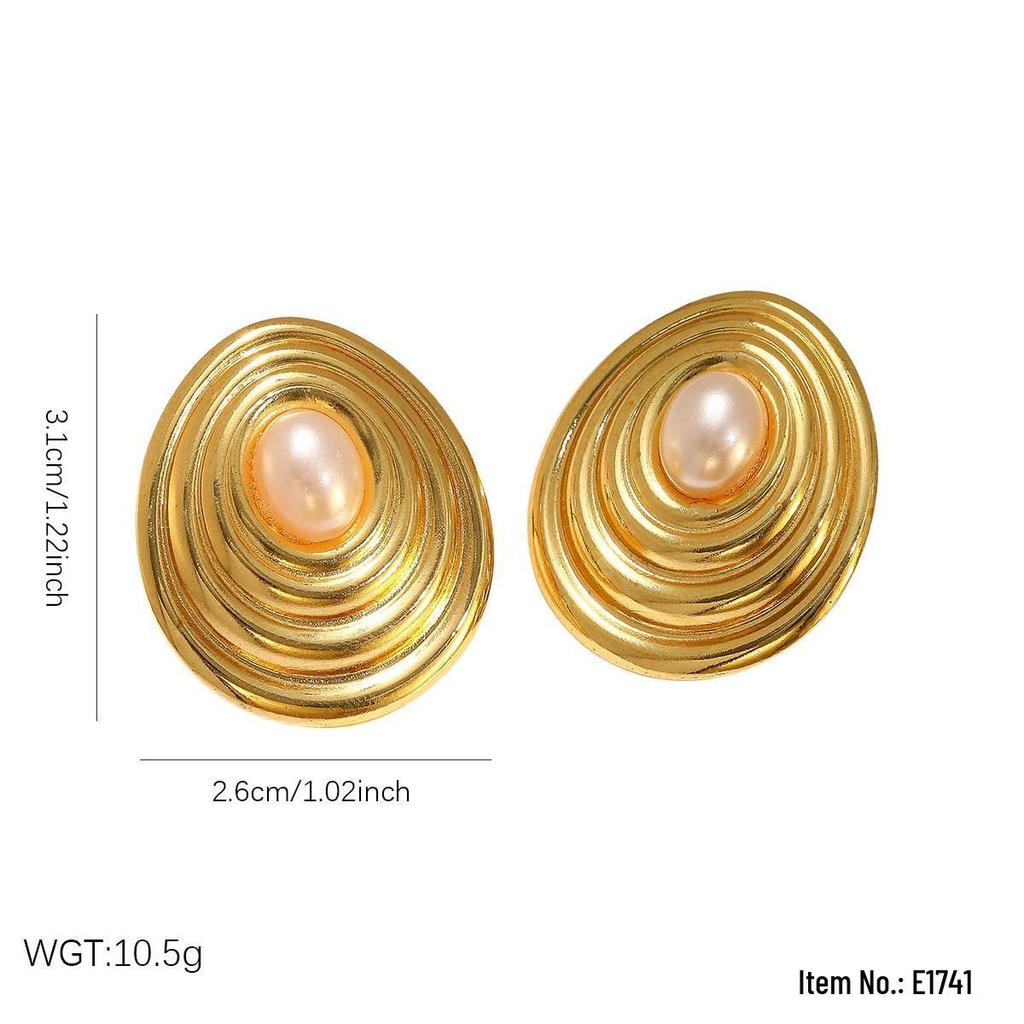 Cross Baroque Pearl Stainless Steel Earrings, French Vintage Titanium Steel Studs for Women