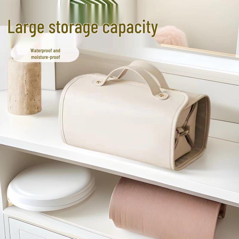 Premium Foldable Leather 4-in-1 Makeup Bag: Detachable, Waterproof, Wet/Dry Separation Toiletry Storage