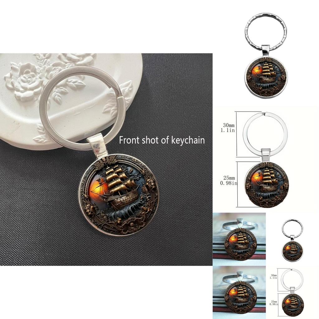 Artistic Zinc Alloy Keychain With Sunset Boat Pattern For Friends And Colleagues