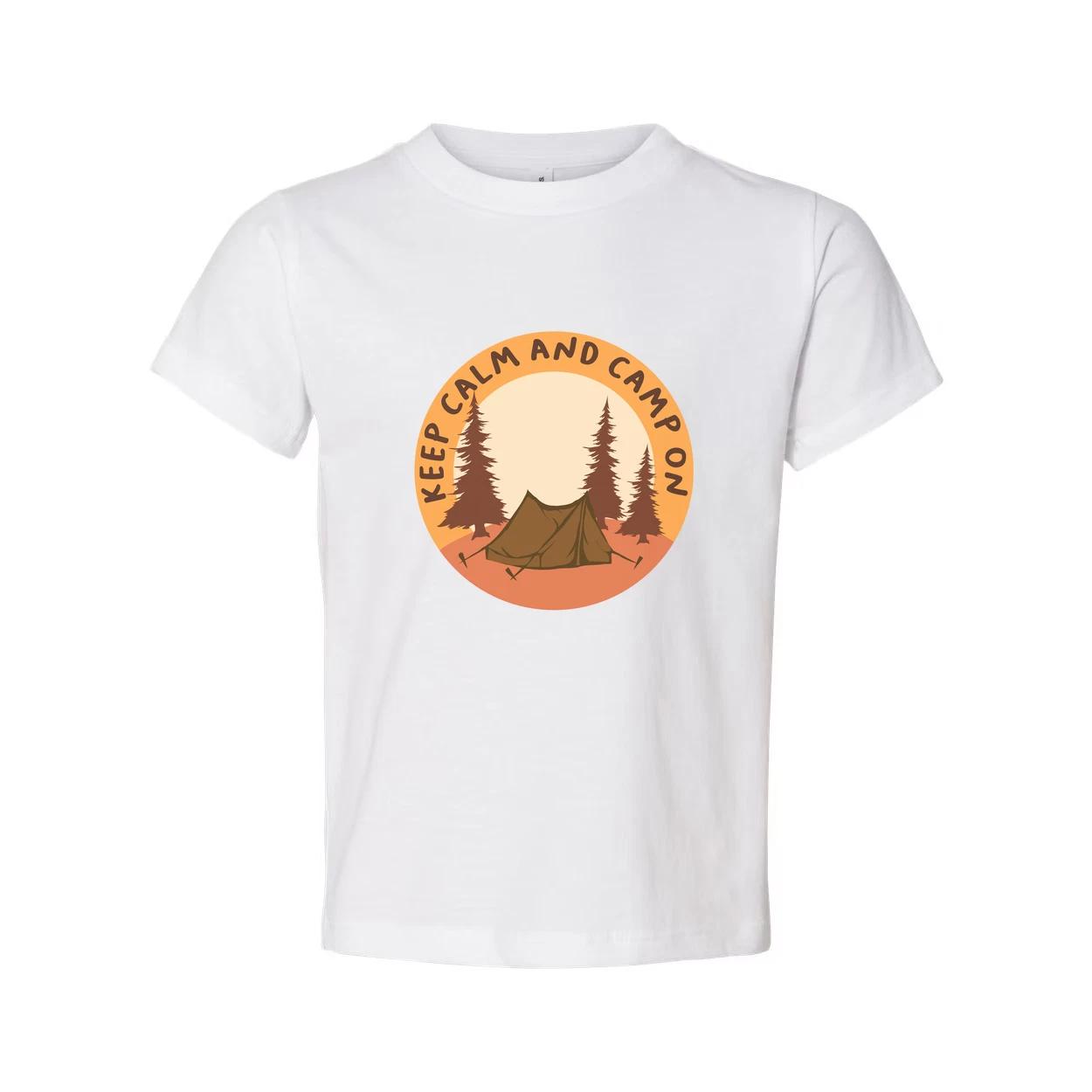 Unisex Outdoor Camping T Shirt With Tent and Pine Forest Circular Emblem in Oran M